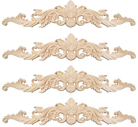 Liwein 4 Stücke Holzornamente Lange Holzschnitzerei Applikation Holz Schnitzerei Deko Geschnitztes Holz für Möbel Holzschnitzerei Applique Ornament Wanddeko (013)
