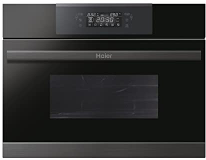 Haier Series 4 HOR45C5FT, Horno Microondas Combinado, Capacidad 44L, Potencia 3350W, Potencia Grill 1750W, 5 Niveles de Potencia, 17 Funciones, Interfaz táctil, 13 Menús Automáticos, Negro y Inox