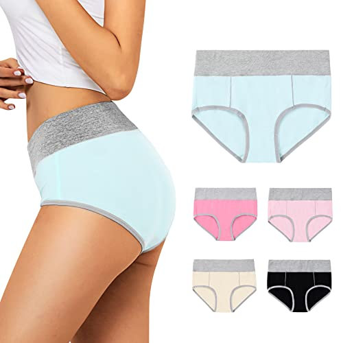 FALARY Culotte Femme Coton Culottes Taille Haute Slip Elasticité Ventre Plat Lot de 5 Multicolore-1 L