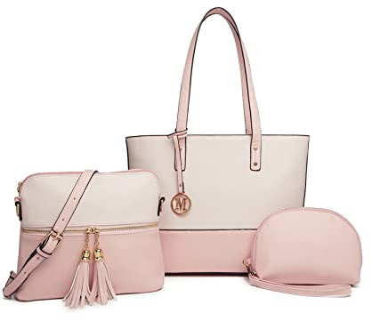 Miss Lulu Tasche Damen Schultertaschen Shopper Groß Handtaschen Henkeltasche 3-teiliges Set Quaste Umhängetasche Aktentasche für Arbeit Schule