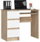 AKORD Schreibtisch A6 90 cm | 3 Schubladen Links | Schreibtisch | Bürotisch | Computertisch | Arbeitstisch | Laptoptisch | Bürmöbel | B90 x H77 x T50 cm | Gewicht 29,95 kg | Sonoma Eiche/Weiß