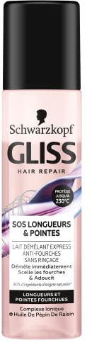 Schwarzkopf – Gliss – Lait Démêlant Express – SOS Longueur & Pointes – Démêle Immédiatement – Scelle les Fourches et Adoucit – 90% d’Ingrédients d’Origine Naturelle – Flacon de 200 ml