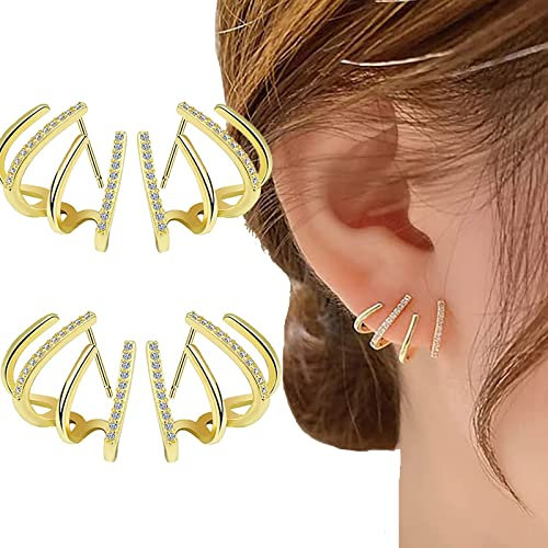 Shiny Crystal Earrings, Claw Earring Wrap Cuff Studs, CZ Cuff Stud Earrings for Women & Girls