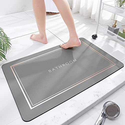 Super saugfähige Bodenmatte, schnell trocknende Badezimmermatten, saugfähige Badematten für Zuhause, rutschfeste Gummiböden, leicht zu reinigen, einfache Badezimmer-Fußmatte (Hellgrau, 50*80 cm)