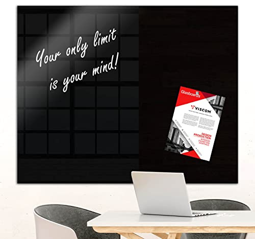 VISCOM Design Glasmagnettafel MIO - 40x60 cm Schwarz - Sicherheitsglas | Stylisches Glasboard für Zuhause und im Büro - Glastafel beschreibbar und magnetisch - inkl. Magnete, Stift, Schwamm