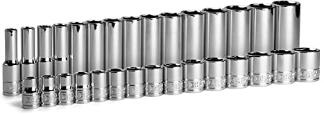 Capri Tools 3/8 Antriebs-Steckschlüsselsatz flach und tief verchromt, 6-kant, 8 bis 22 mm, 30-teilig