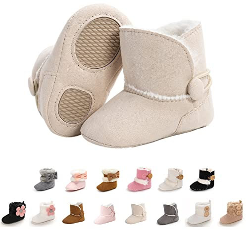 EDOTON Stivaletti Invernali con Bottoni Design per Bambini Fondo Morbido Antiscivolo Stivali da Neve Bambino Cotone Piatto Pelliccia Scarpe Calde