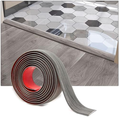 Art3d Selbstklebender Vinylbodenübergangsstreifen Laminatbodenstreifen flacher Bodentrennstreifen zum Verbinden von Bodenlücken Teppichschwellenübergang Fliesenboden 304x4x0,3cm grau