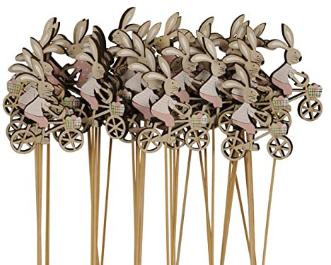 lustiger Kleiner Oster-Stecker Garten-Stecker Pick Blumen-Stecker Osterhase als Hasenjunge und Hasenmädchen im rosa Outfit auf Fahrrad als 6-er, 12-er oder 24-er Set (6)