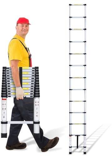 Izrielar JZ380 Teleskopleiter 3 8m Mehrzweckleiter Ausziehbar Aluminium rutschfeste ausziehbare Leiter Ausziehleiter aus 13 Teilen Stabile Leiter bis 150 kg Silber 3.8M Silber
