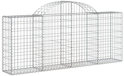 vidaXL Panier de Gabions Arqué Cage à Gabion Mur de Gabion Panier à Pierre Gabion pour Pierre Jardin Patio Extérieur 200x30x80/100 cm Fer Galvanisé