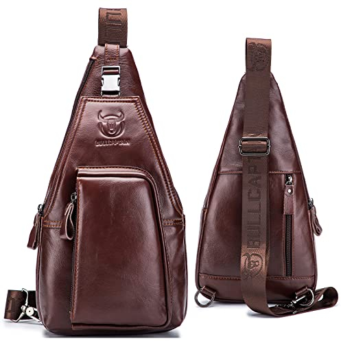 Vintage Herren Echtleder Umhängetasche Brusttasche Sling Bag Business Leder Crossbody Casual Retro Handtasche Sport Tasche Groß Schultertasche Mode Sling Chest Bag Crossbody-Rucksack Wandern,Coffee