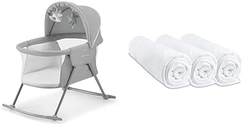 KINDERKRAFT LOVI Lit/Berceau bébé 3 en 1, avec Matelas Sac de Transport Moustiquaire, 2 Jouets Doux Inclus & Lot de 3 Draps Housse 40x80 cm Extensible pour 40x90 Couffin Berceau Nacelle 40 x 80