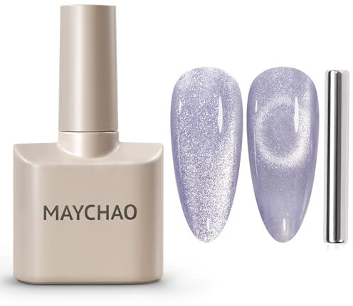 MAYCHAO 15ML Cat Eye Gel Nail Polish 1Pc Violet Magnetic Nail Polish with Magnet Soak off Holographic Cat Eye Gel Polish for Nail Art Manicure Salon DIY at Home
