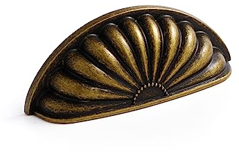 JIASENBAO Antique Brass Cabinet Cup Pulls 3 Hole Center 5 Pack Vintage Drawer Pulls Kitchen Hardware Cabinet Handles Dresser Handles Knobs