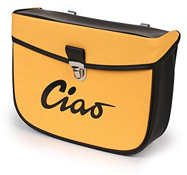 MOTO NOSTRA Satteltasche Gelb/Schwarz kompatibel mit Piaggio Ciao 50 Mofa | Maße 300 × 215 × 90 mm, Deckel/Seiten aus wasserdichtem PVC, Canvas-Front; verstellbare Haken für Modelle bis Baujahr 1995