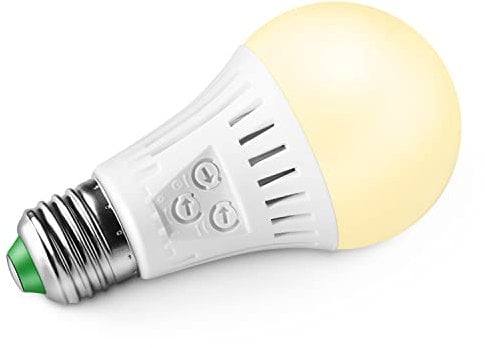 Elrigs E27 LED Lampe mit Bewegungsmelder und Dämmerungssensor, 7W ersetzt 60W Glühbirne, Reichweite, Zeit- und Dämmerungsschwelle einstellbar, Warmweiß (3000K)