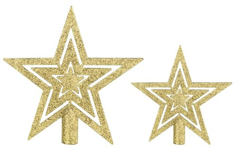 VEYLIN Christmas Tree Topper,2PCS Gold Glittered Star Christmas Tree Topper Star Tree Topper for Christmas Tree Ornament(10+15CM)