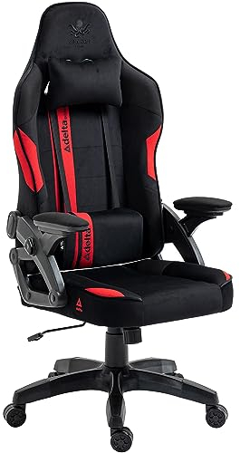 KRAKEN CHAIRS Chaise Gaming Tissu - Noir Rouge - Fauteuil Gamer Confortable Ergonomique - Réglable Accoudoir/Lombaire - Chaise Bureau Pivotante - pour Gamer Adulte Bureau - Chaise de Gaming