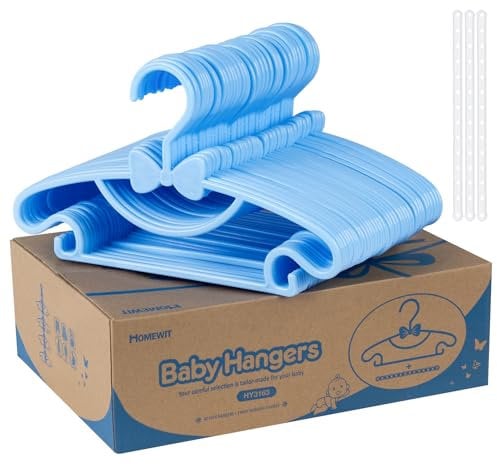 Baby Kleiderbügel Blau, 40 Stück Babykleiderbügel Set,rutschfest Ultradünn kinderkleiderbügel Mit 3 Kunststoff-Bügelbändern für Babyklamotten Kleiderschrank Schrank Kleidung