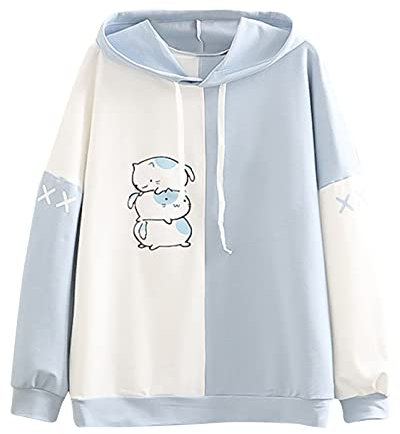 Hoodies For Women Uk Cat Ear Hoodie Long Sleeve Splice Cartoon Cute Kawaii Jumper Teens Girls Anime Cosplay Sweatshirts Fashion Basics Clothes Sweater Comfortable Lightweight Japanese Hoodie Pullover