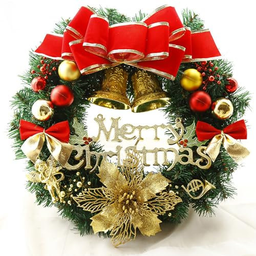 Türkranz Weihnachten Weihnachtsdeko Künstlicher Weihnachtskranz für Tür Außen Haustür Weihnachts Dekor (60cm)