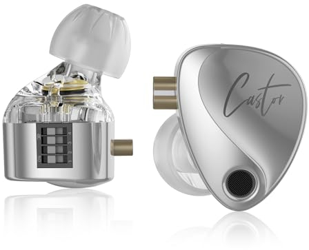 KZ Castor in Ear Monitor, Harman Bass Edition IEM with Dual Dynamic Drivers, Tunable Sound Wired Headphones Gaming Earbuds with 4-Level Adjusting Switch, Noise-isolating (Standard Bass, with Mic)