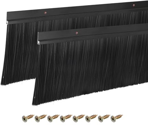 sourcing map 2Pcs Door Brush Bottom Sweep H-Shape Aluminum Alloy Base with 120mm Nylon Brush for Home, Industrial (1000mm L x 145mm W, Black)