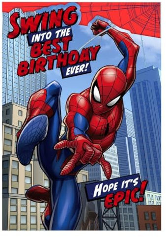 Marvel Spiderman Swinging In Geburtstagskarte