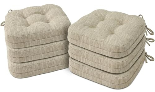 Shinnwa Dining Chair Cushions Set of 6, Dual-Layer Memory Foam Kitchen Chair Cushions, Patented Design Seat Pads with Ties, 16.5 x 16.5 x 3.5in, 6 Pack, Beige