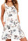 AUSELILY Kleider Damen Sommerkleid Rundhals A Linie Freizeitkleid ärmellose Loose Knielang mit Taschen Weiße Blumen XL