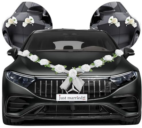 Decorazione per auto per matrimonio, cofano, decorazione per auto, fiori di seta per la vostra auto di nozze, fiori di nozze, lunghezza 180 cm x 2, set di decorazioni per auto da sposa