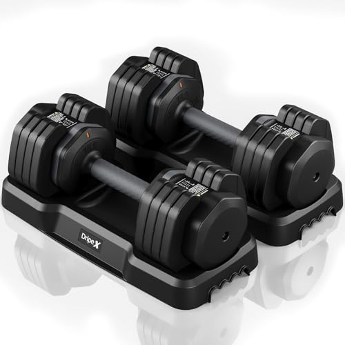 Dripex Haltères Musculation Réglables 2 à 41 kg, 5/10 Poids Ajustables | Avec base de rangement, réglable en 1 seconde, compact et polyvalent