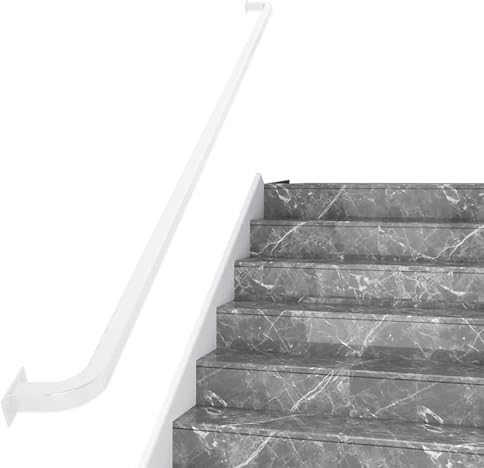 Treppenhandlauf aus weißem Rohr für Wände, runde Ecke | Treppenhandlauf-Set mit schmiedeeisernen Halterungen und Schrauben, Stützstangen für Terrassendielen im Innen und Außen (Size : 4m)
