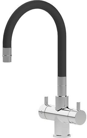 Rubinetto da cucina Sottofinestra con canna snodabile Shurity Snake 3 vie 3/8” (Cromo/Nero)