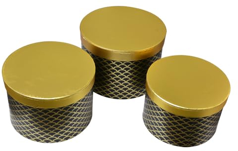 Clayre & Eef Opbergdoos Set van 3 Ø 25x17 / Ø 23x16 / Ø 21x14 cm Goudkleurig Zwart Karton Rond