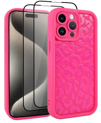 UZEUZA Compatible with iPhone 15 Pro Max Case, Cheetah Print Shockproof Soft TPU Protective Case for Women Girls, Slim Anti Scratch Leopard Case for iPhone 15 Pro Max 6.7 Inch, Hot Pink