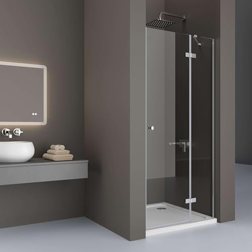 DOOLEEWEE Nischentür 80 x 183 cm Duschabtrennung Duschwand Pendeltür Duschtür ESG Glas Rahmenlos