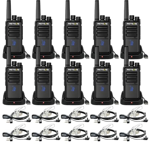 Retevis RT668H Funkgerät mit Display Typ-C 1200mAh VOX Headset (10 Stück) | Robustes 2-Wege-Funkgerät für Lieferanten Logistik, Wiederaufladbar USB-C, Lizenzfrei, Professionelles Set mit Langzeitakku
