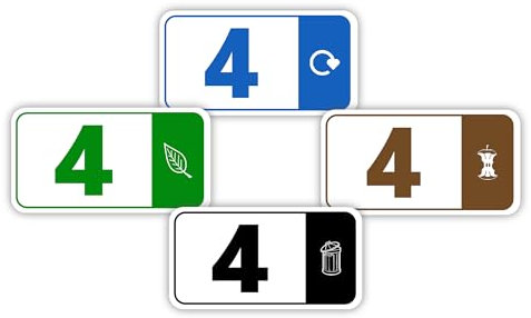 4 x Mülltonnennummern für Mülltonnen, 1-99 Mülleimer Icon Design Mülltonnenaufkleber, 4 Farben, 10 cm x 19 cm, Aufkleber für Mülltonnen, selbstklebende Mülltonnennummern, wetterfeste