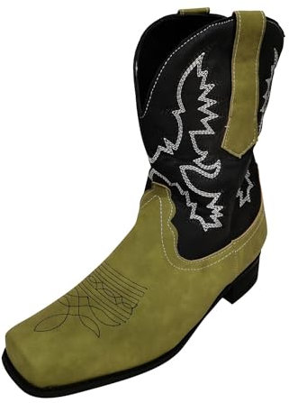 Generico Scarpe Donna Primaverile Stivali Donna con Tacco Stivali da Cowboy Ricamati Taglie Forti per Uomo Stivali Romani con Punta Quadrata Stivaletto Nero Donna Stivaletti Bikers Donna (Green, 43)