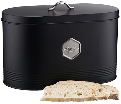 Cooks Professional Bread Bin | Storage Canister | Labelled Containers for Bread | Canisters Sets for Kitchen Accessories & Essentials | Black/Silver