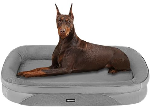 HMTOPE Orthopädisches Hundebett, Hundesofa, Vierseitiges Nackenrolle Kissen, rutschfeste Unterseite Hundekorb, Abnehmbar und Waschbar, Grosse Hunde, 122 x 90 x 19 cm, Mittelgrau