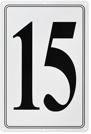 M METERXITY Aluminum Number Sign 15 11.8 Inch, Black Text On White | Rust Free Waterproof Reflective Plate, for Garden, Door, Mailbox, Parking Lot, House Number Wall Decor Sign