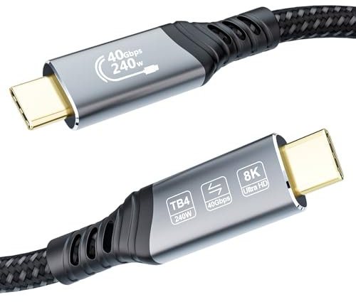 EUDOBEL USB C Cable Thunderbolt 4 2m, Cable USB C Vidéo 8K@60Hz 4K@144Hz, 240W Cable USB 4 Transfert Données 40Gbps pour Mac mini, SSD, Thunderbolt 5, Thunderbolt 3, eGPU, MacBook, Switch, VR