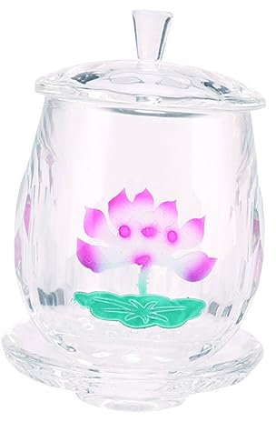 KICHOUSE Glasbecher Buddhistischer Anbetungsbecher Lotus-Design Dekorativer Opferbecher Aus Glas Für Wasser
