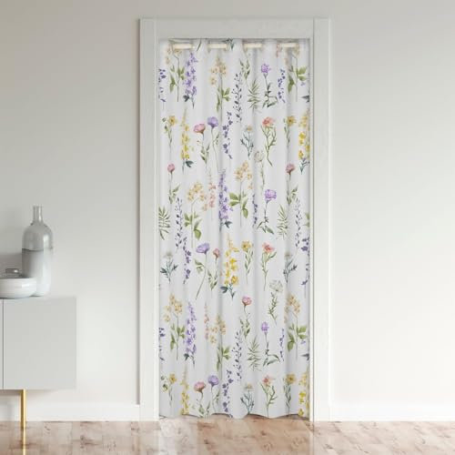 Loussiesd Floral Door Curtain for Doorway Privacy 106x203cm Flower Garden Door Curtain for Doorway Privacy Botanical Spring Nature Theme White Closet
