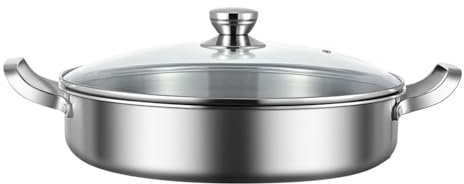 UGCER Spanische Paella-Pfanne mit Deckel, Meeresfrüchtetopf aus Edelstahl 316, induktionsgeeignet, gleichmäßige Wärmeverteilung, für das Restaurant in der Küche zu Hause,24cm
