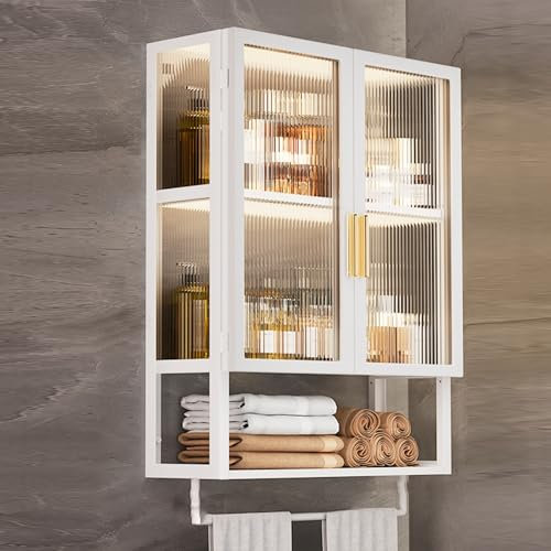 Badezimmer-Wandschrank mit offenem Lagerregal, Metall-Wandschränke zur Aufbewahrung in der Küche, Medikamentenschränke mit 2 Acryltüren, Home Organizer, Aufbewahrungsschrank über der Toilett
