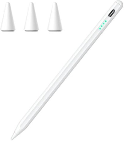 Bolígrafo compatible con Apple iPad 2018-2025, carga rápida, sensible a la inclinación y rechazo de la palma, Stylus Pencil para iPad 11 A16/10/9/8/7/6, Pro 11/12.9, Air 3/4/5/M2/M3, Mini 5/6-Blanco